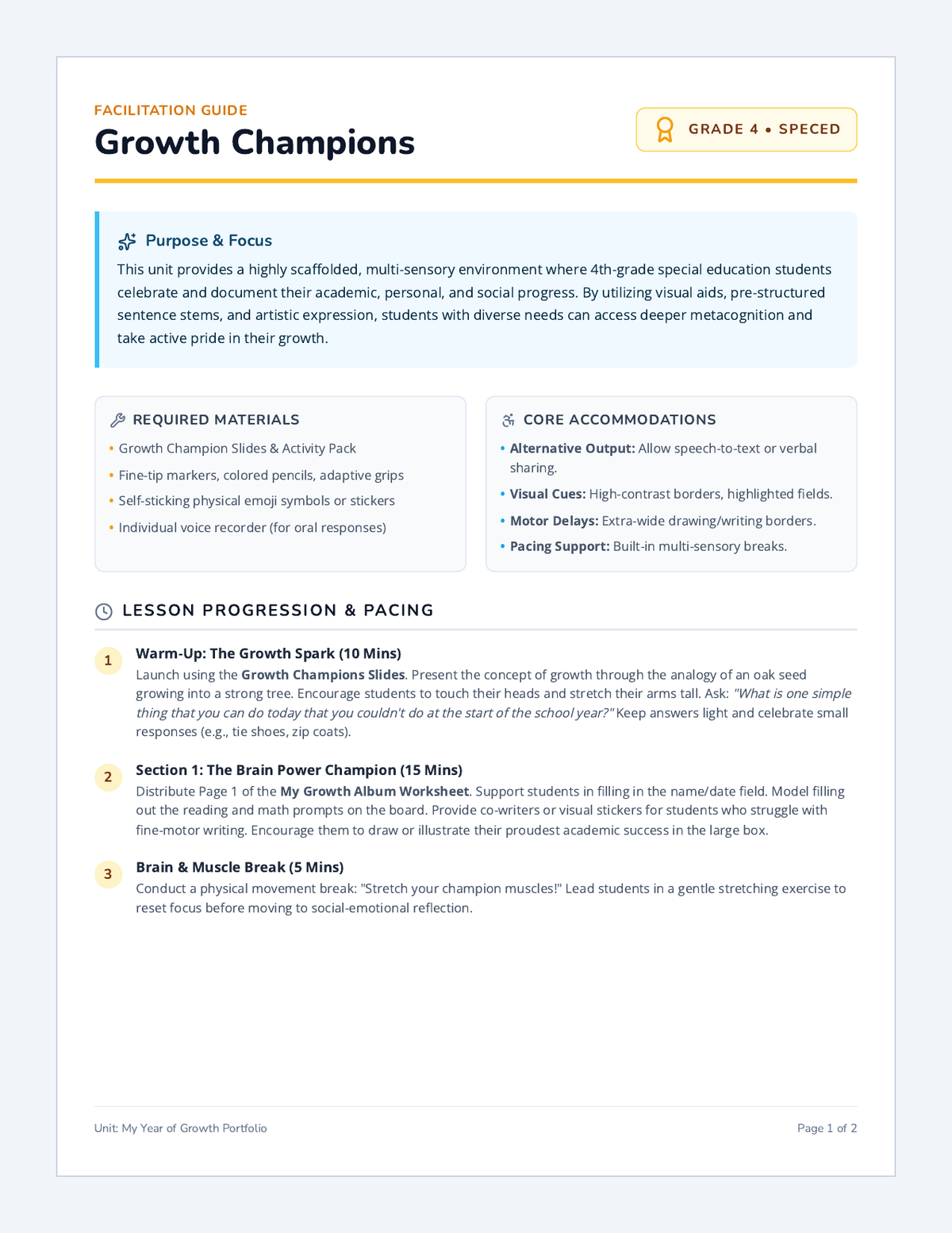 Growth Champions Teacher Guide page 1
