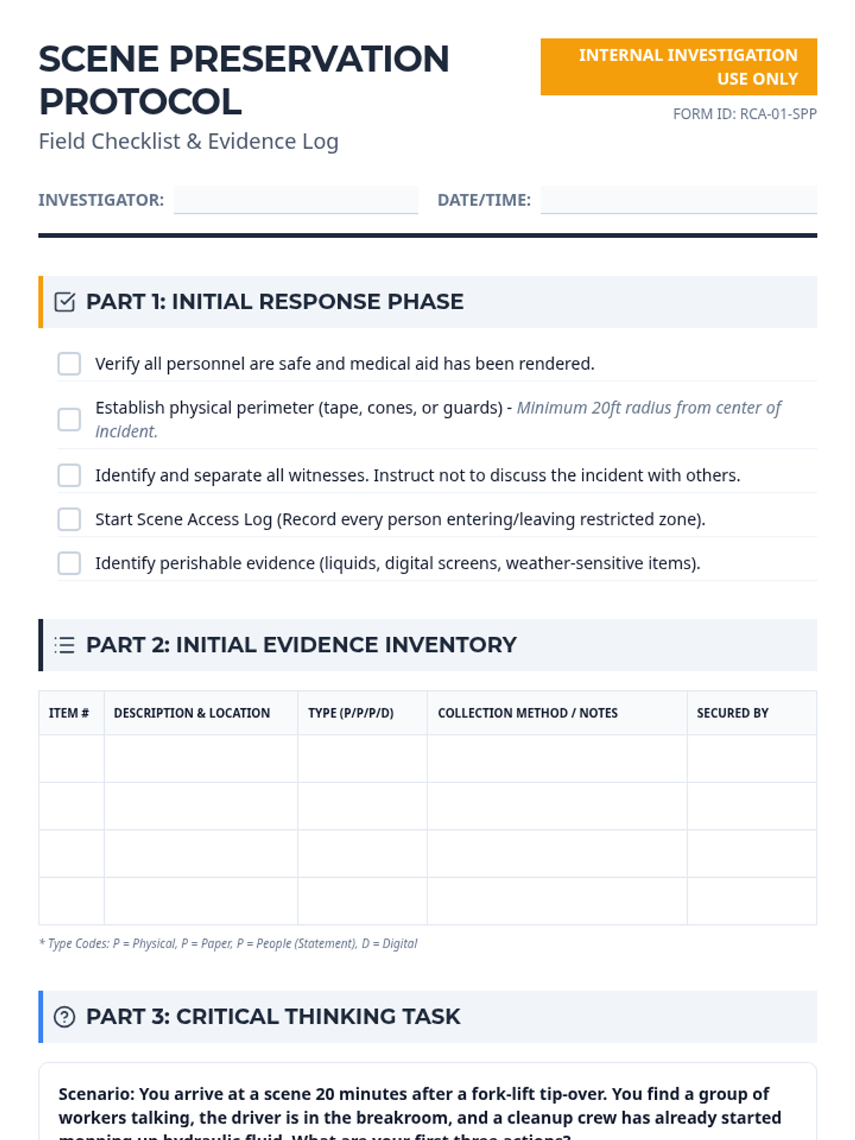 Scene Preservation Checklist