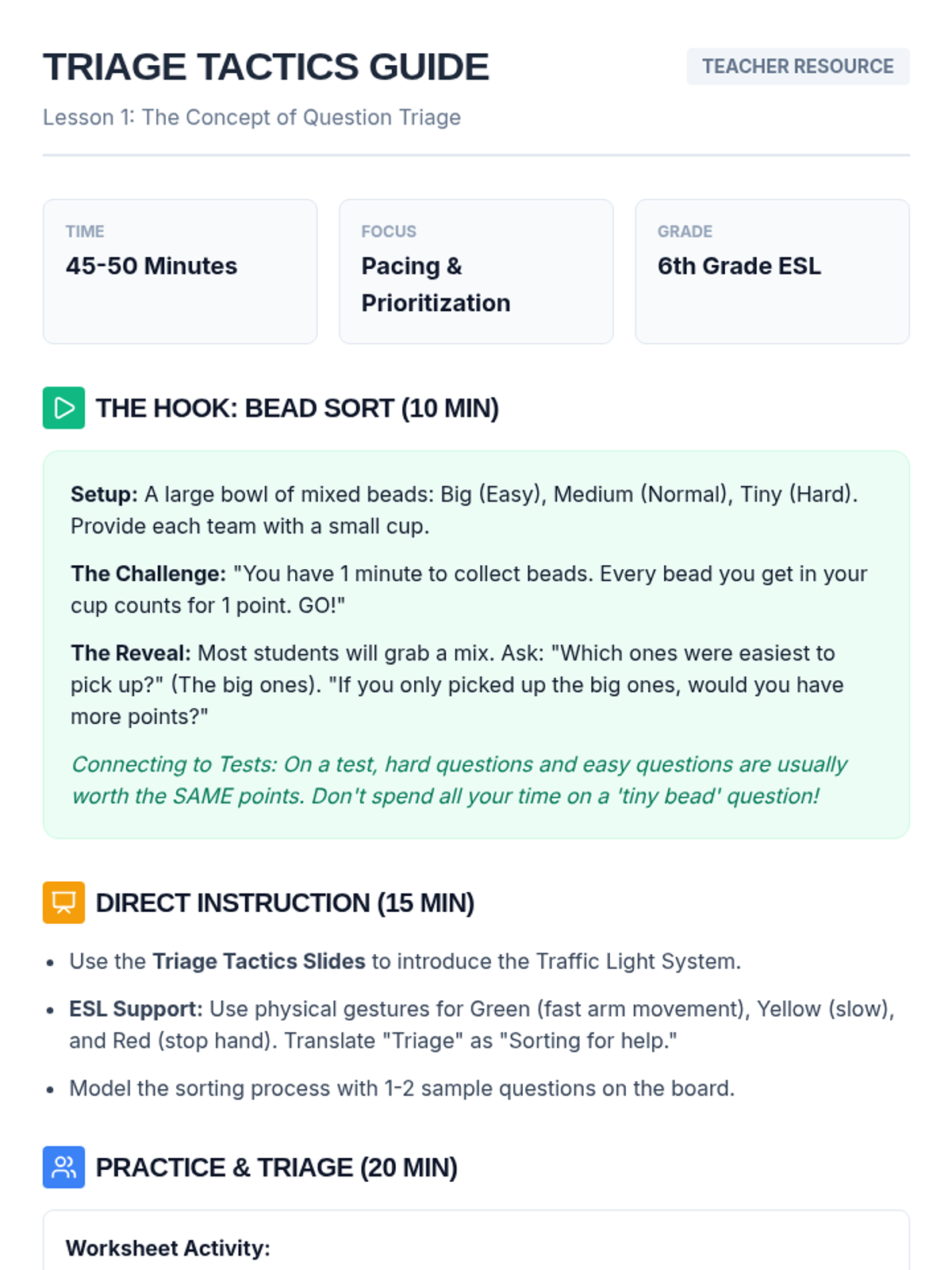 Triage Tactics Teacher Guide