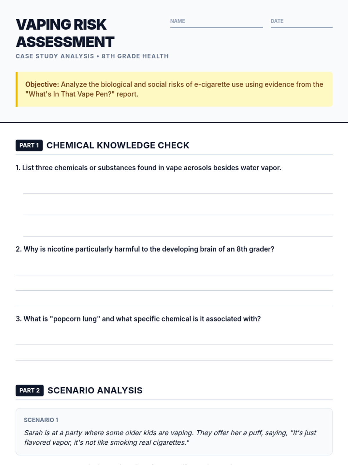Vaping Icd Code Navigation Vaping Risk Assessment Worksheet • Material • Lenny Learning