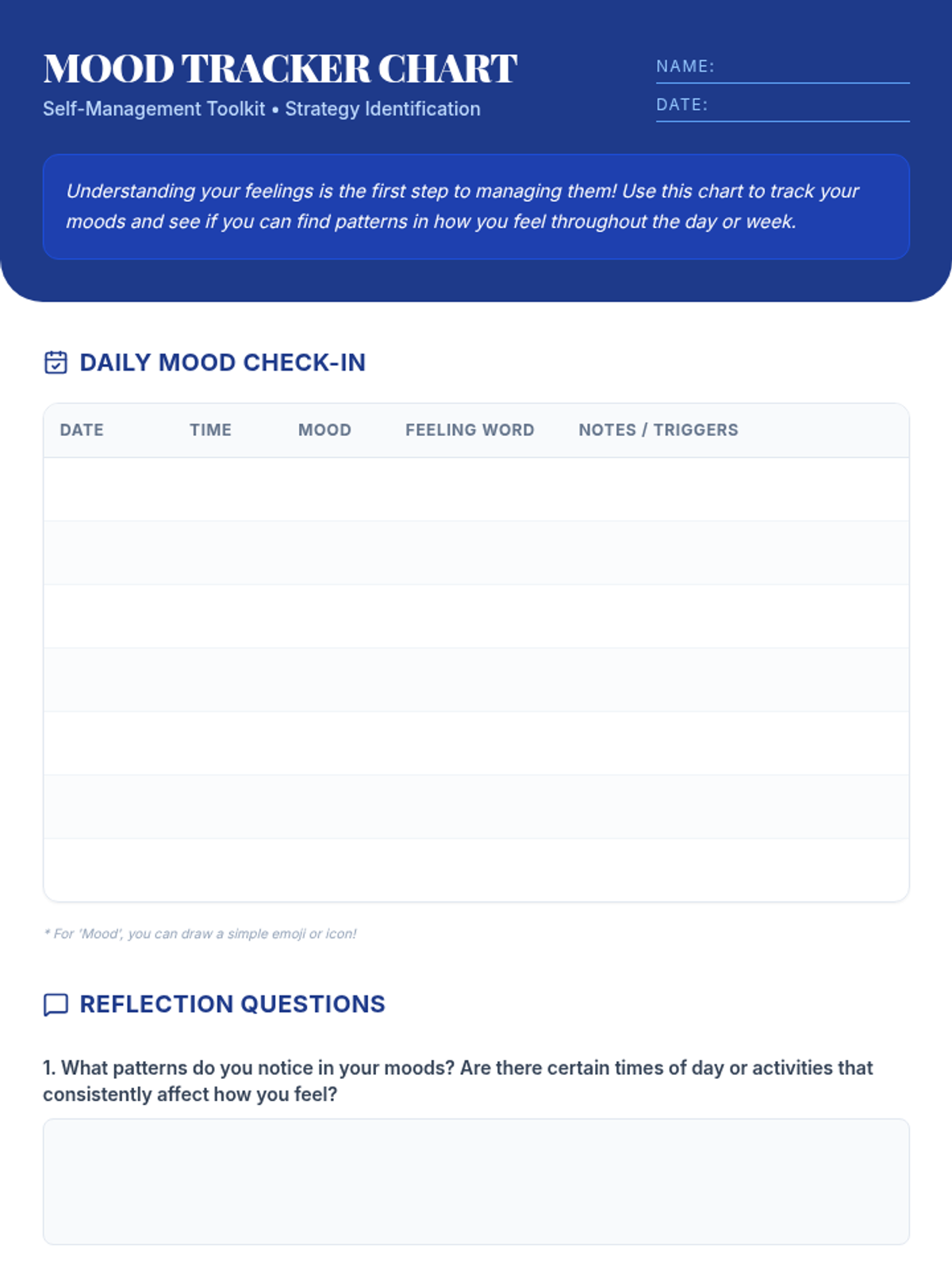 Mood Tracker Charts Worksheet • Material • Lenny Learning
