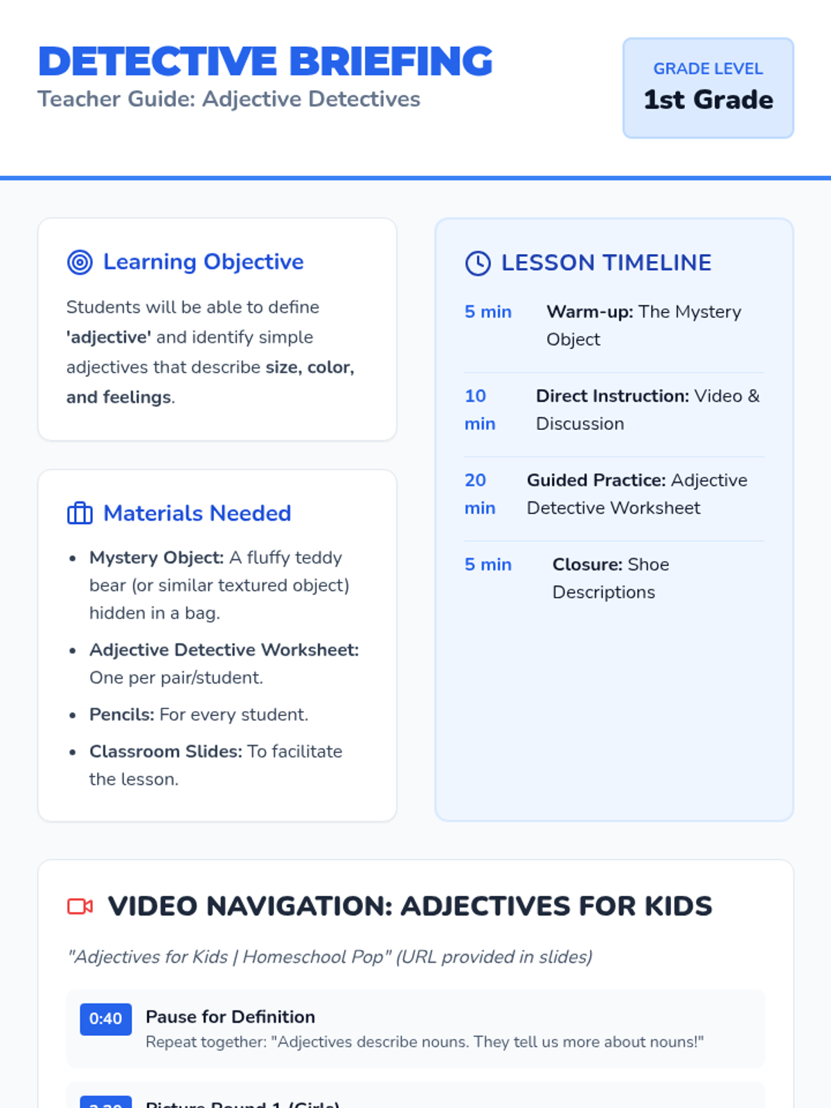 Detective Briefing Teacher Guide • Material • Lenny Learning