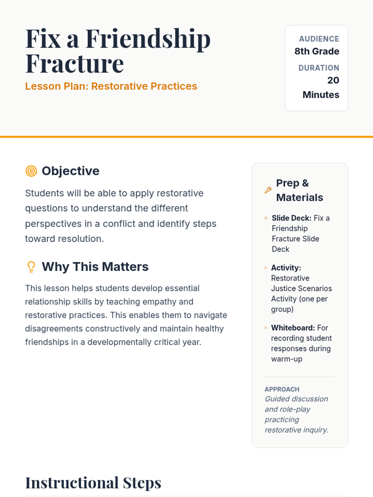 Friendship Fracture Lesson Plan • Material • Lenny Learning