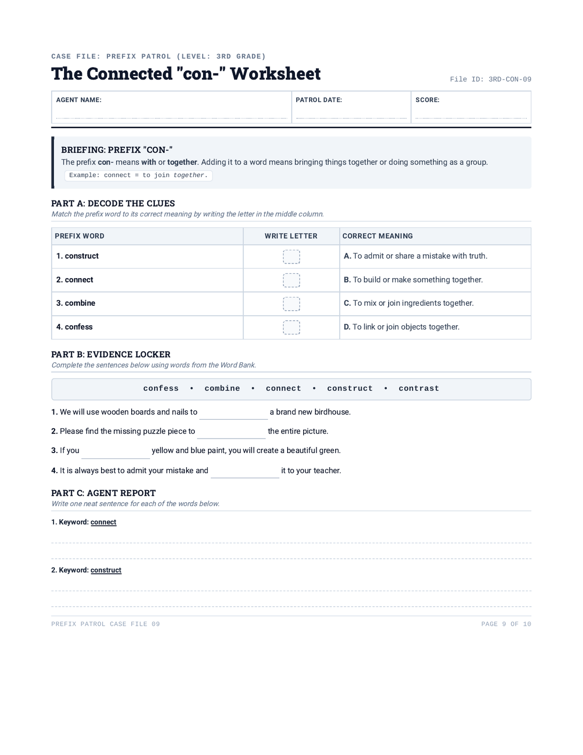Prefix Patrol Con Worksheet page 1