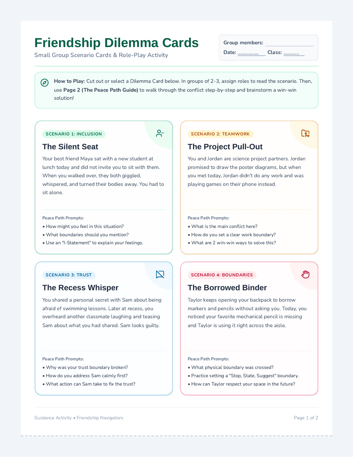 Peace Path Scenario Cards page 1