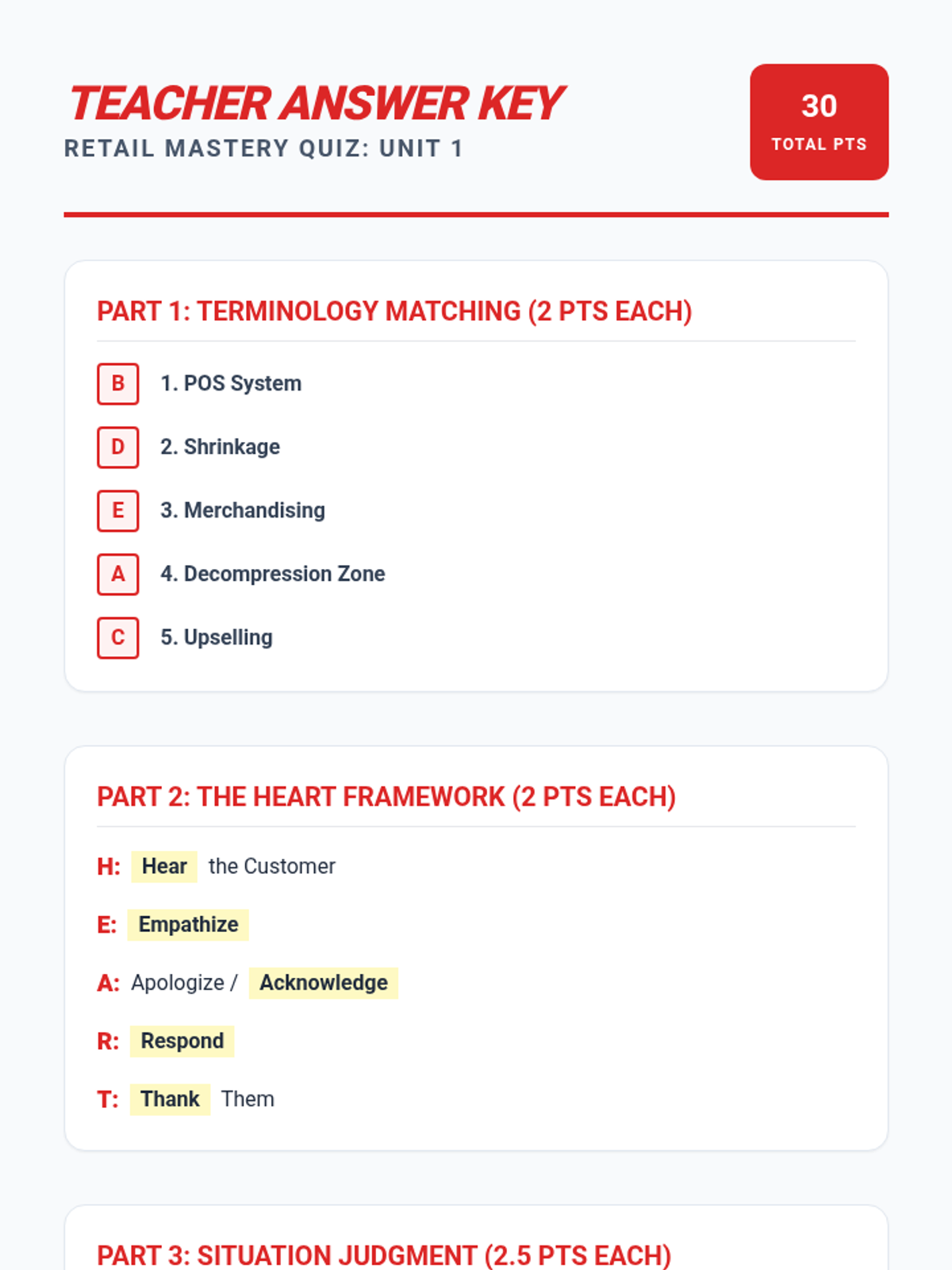 Retail Quiz Answer Key