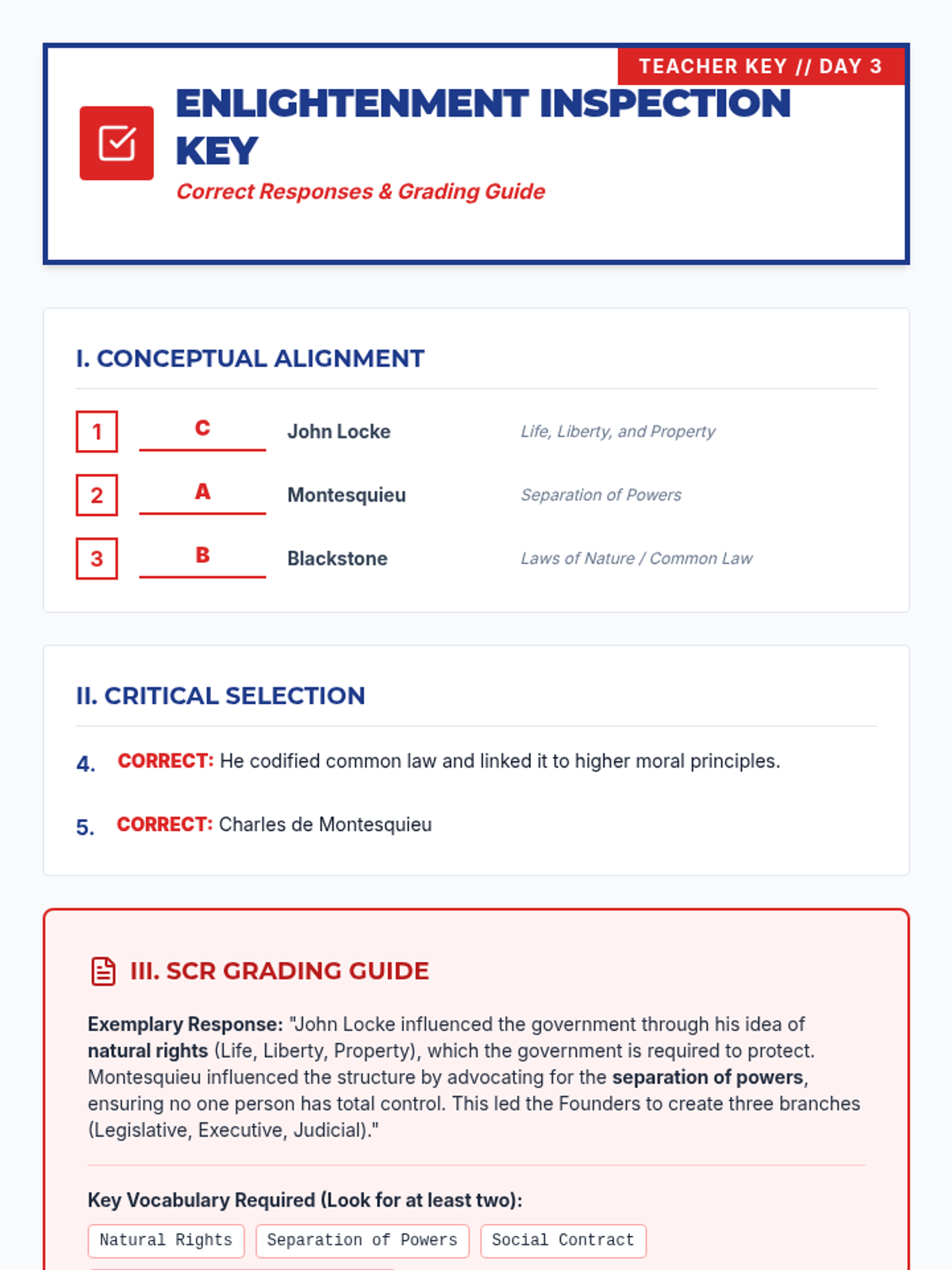 Enlightenment Section Review Key