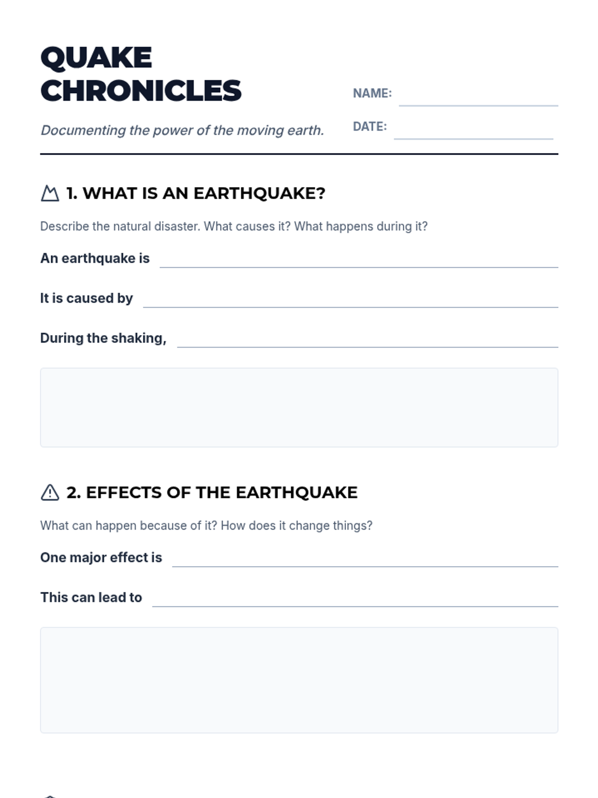 Quake Chronicles Worksheet