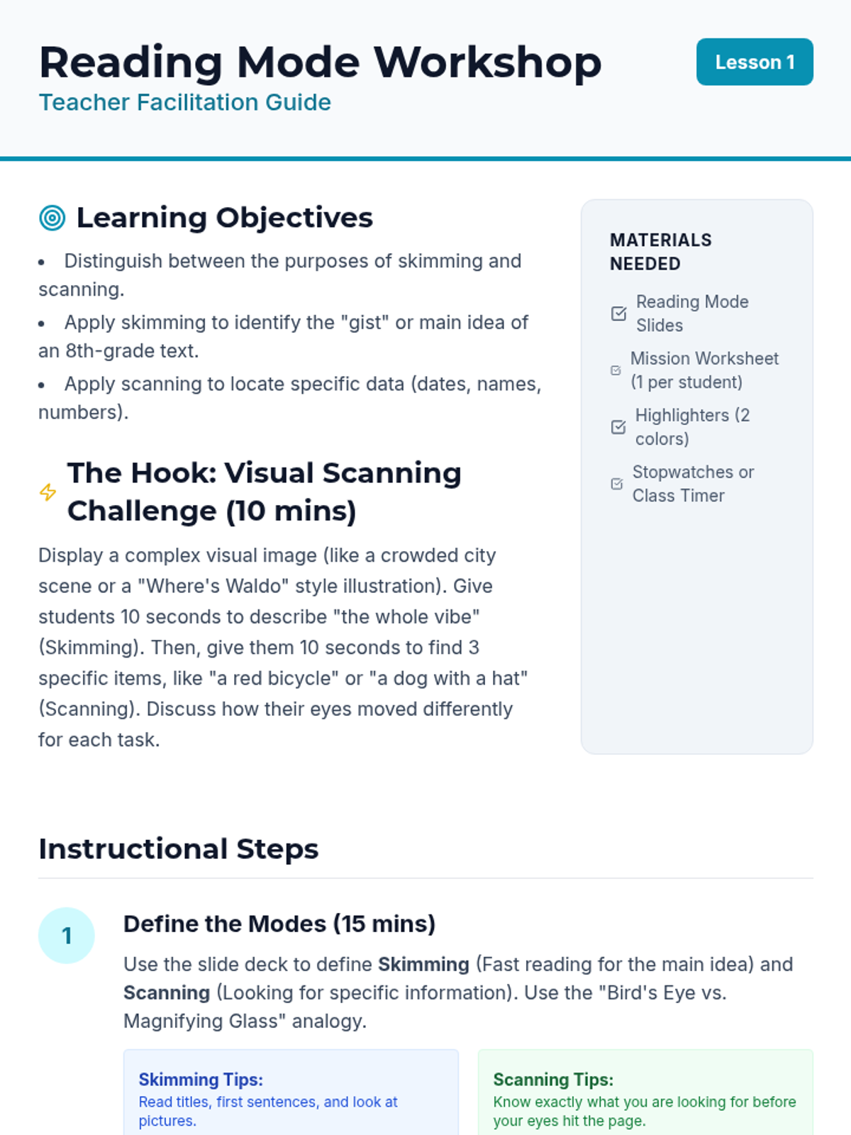 Reading Mode Teacher Guide