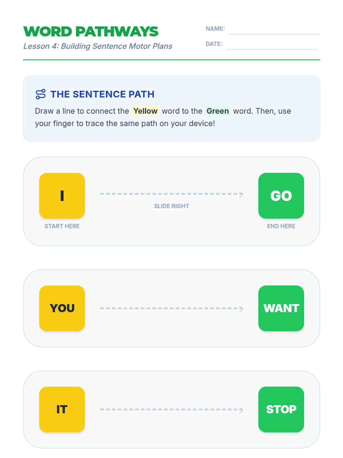 Word Pathway Worksheet • Material • Lenny Learning