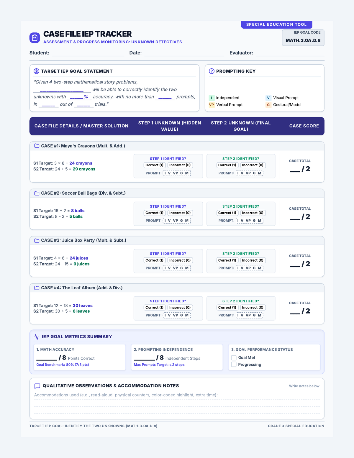 Case File IEP Tracker page 1