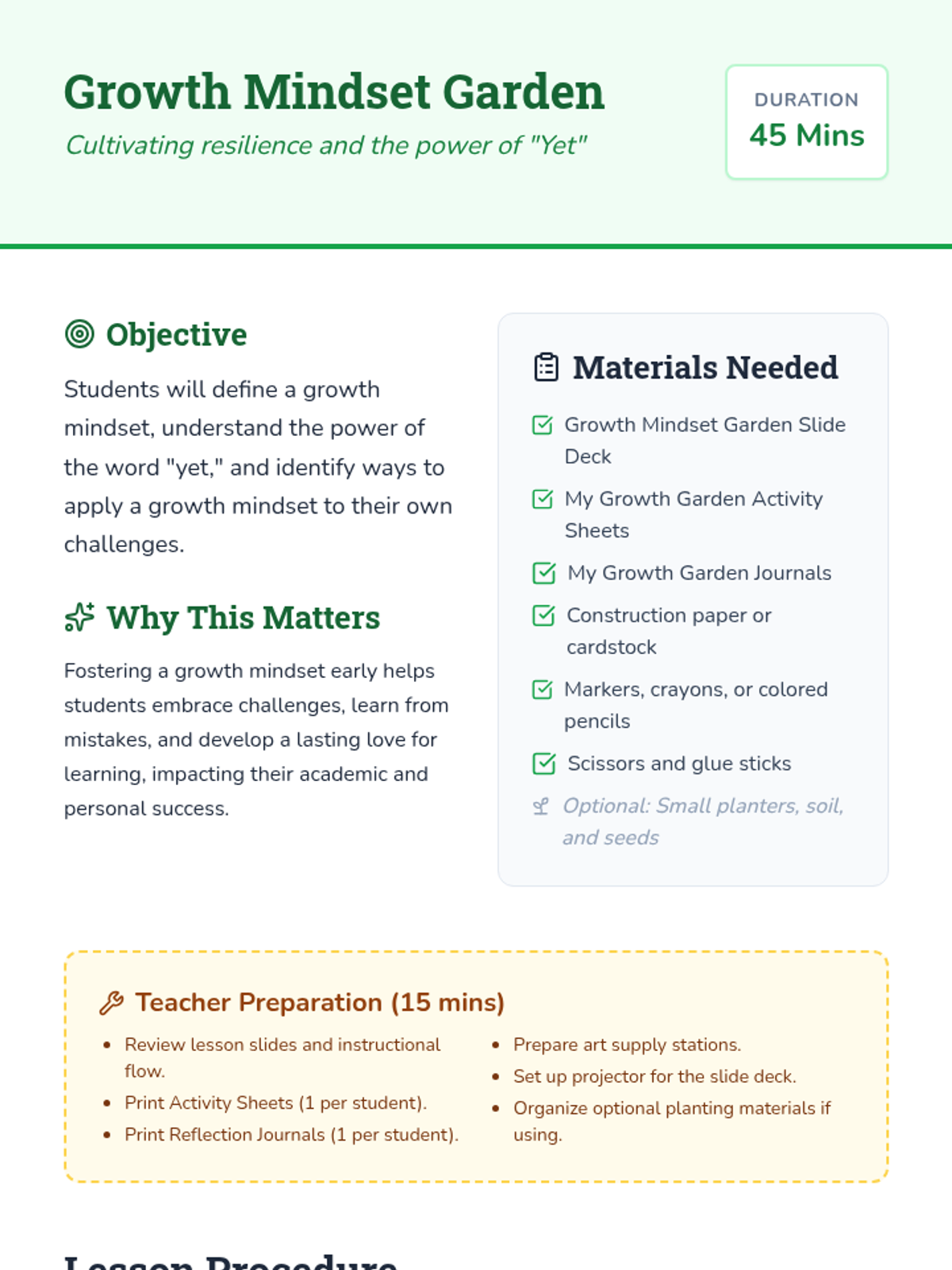 Growth Mindset Lesson Plan • Material • Lenny Learning