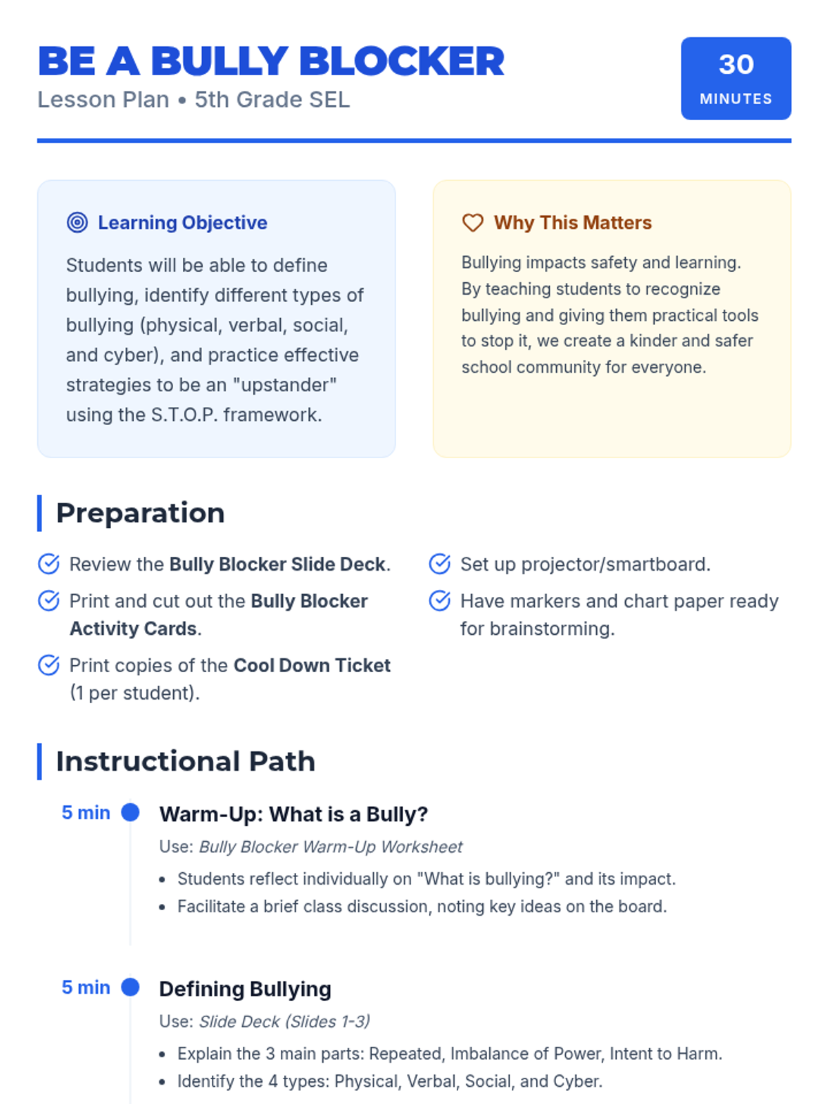 Bully Blocker Lesson Plan • Material • Lenny Learning