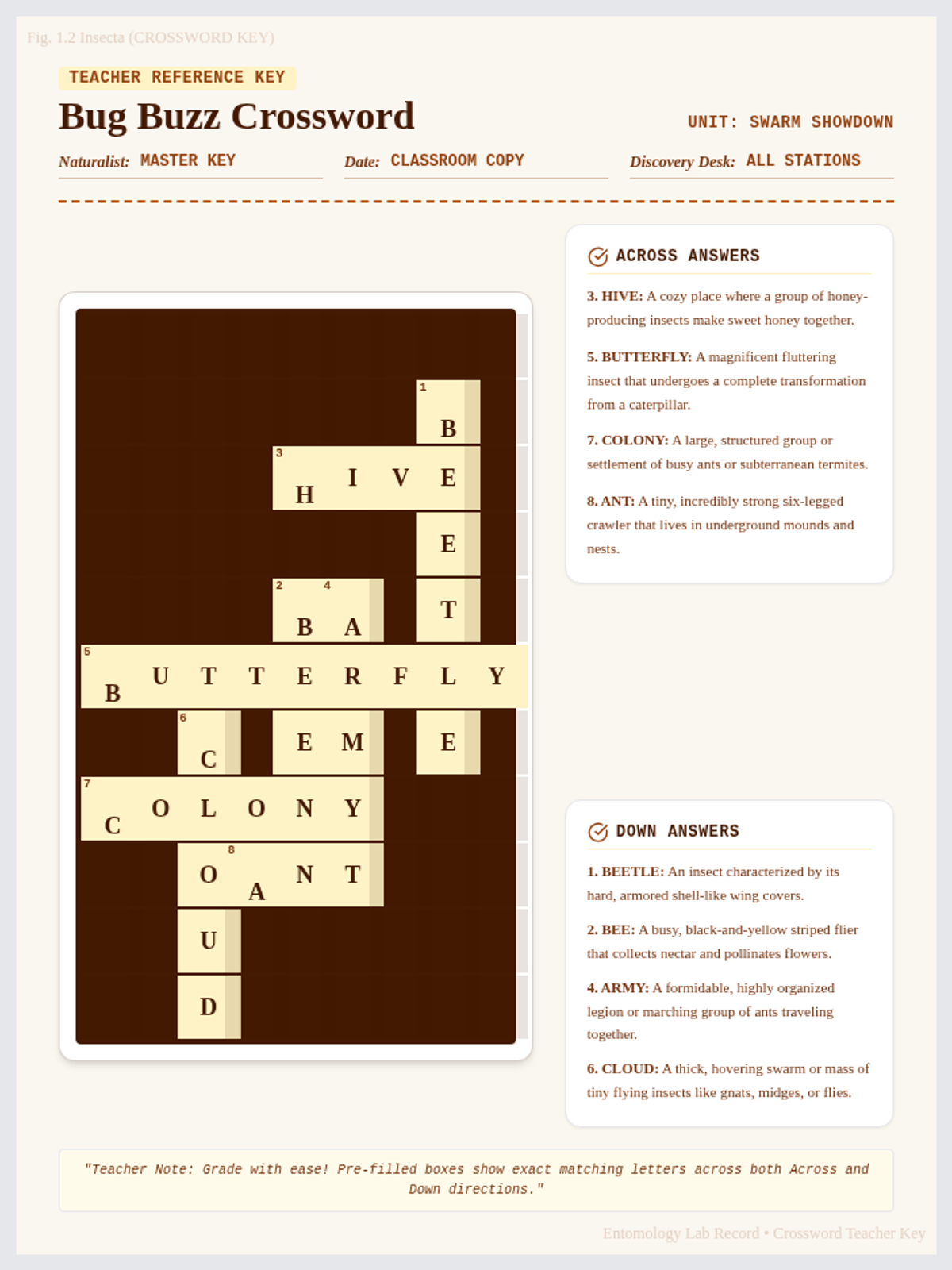 Bug Buzz Crossword Answer Key