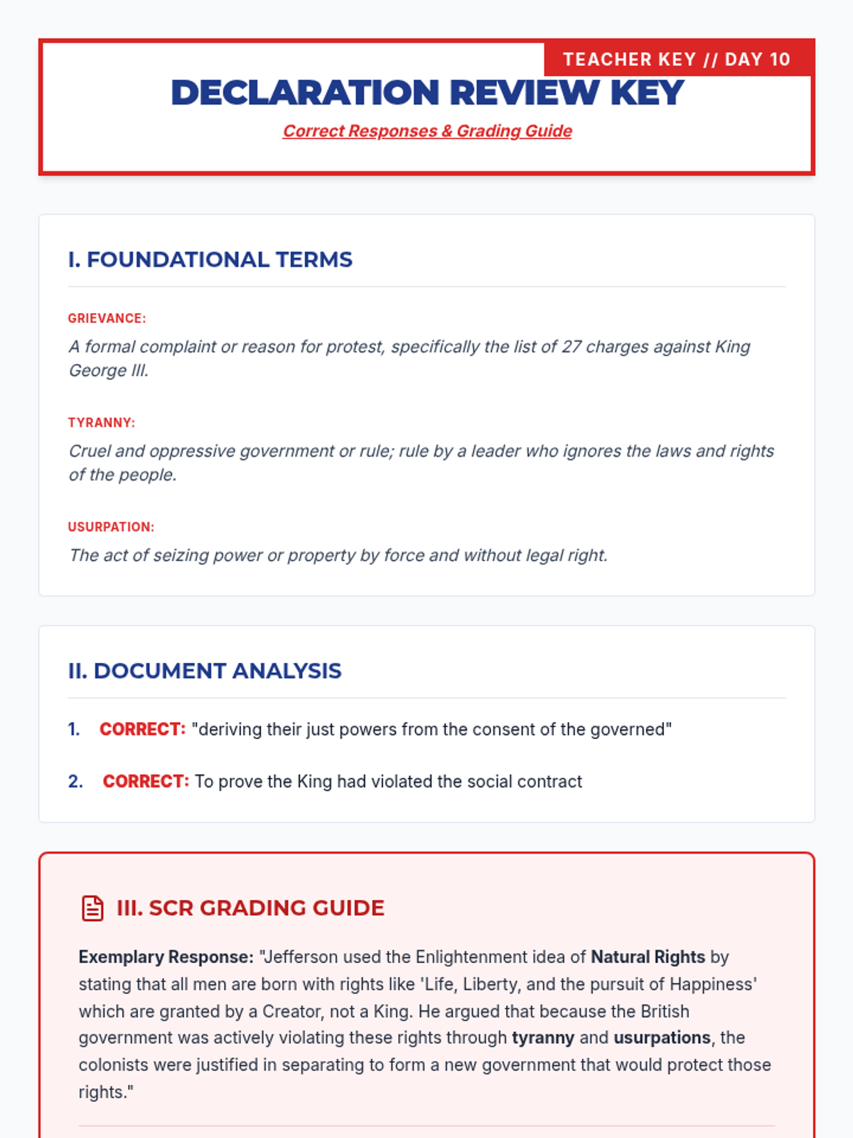 Declaration Section Review Key