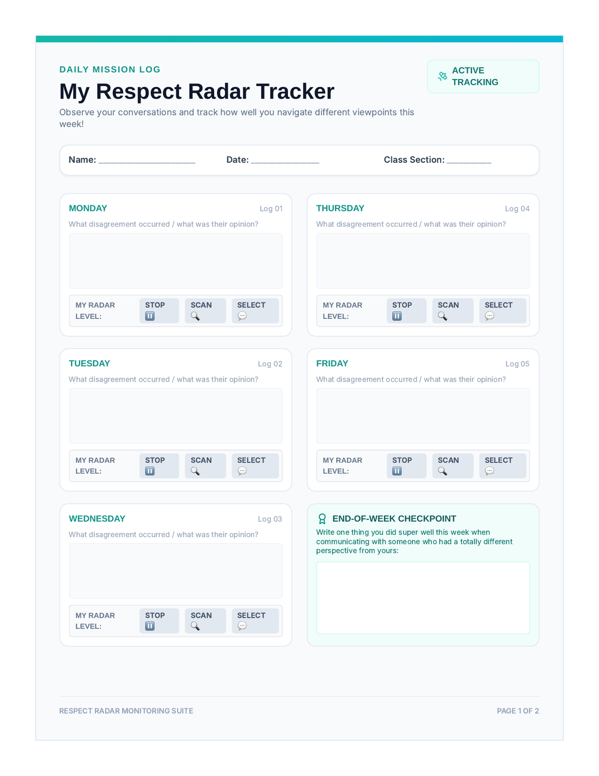 Respect Radar Tracking Sheet page 1
