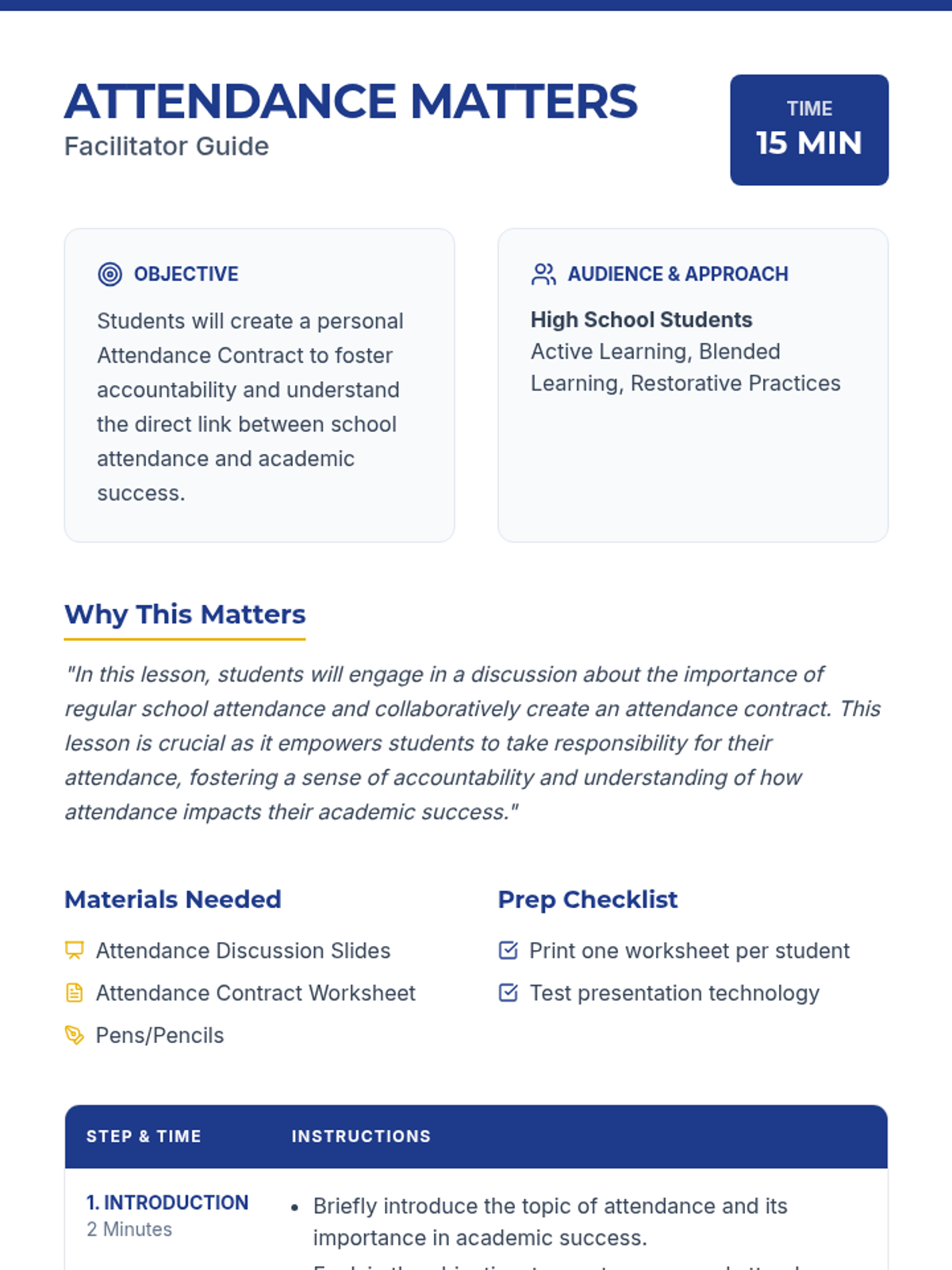 Attendance Matters Facilitator Guide • Material • Lenny Learning