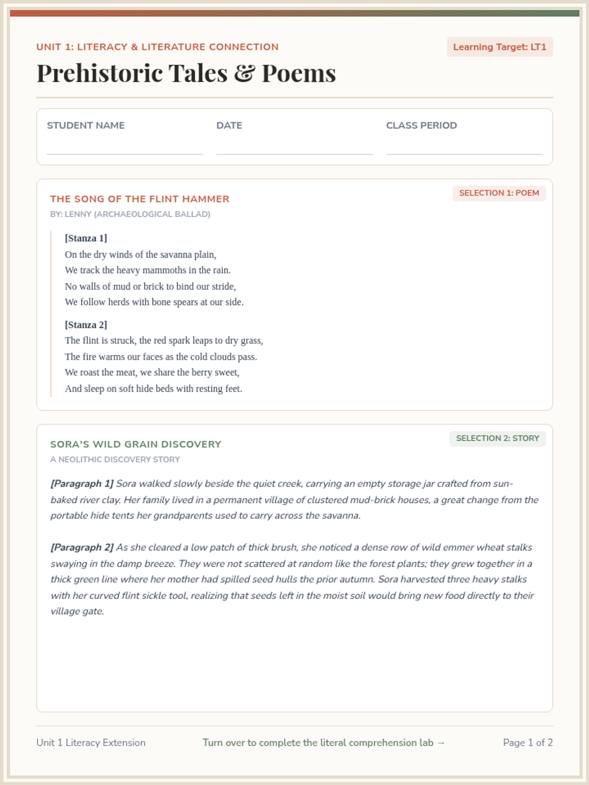Prehistoric Tales Comprehension