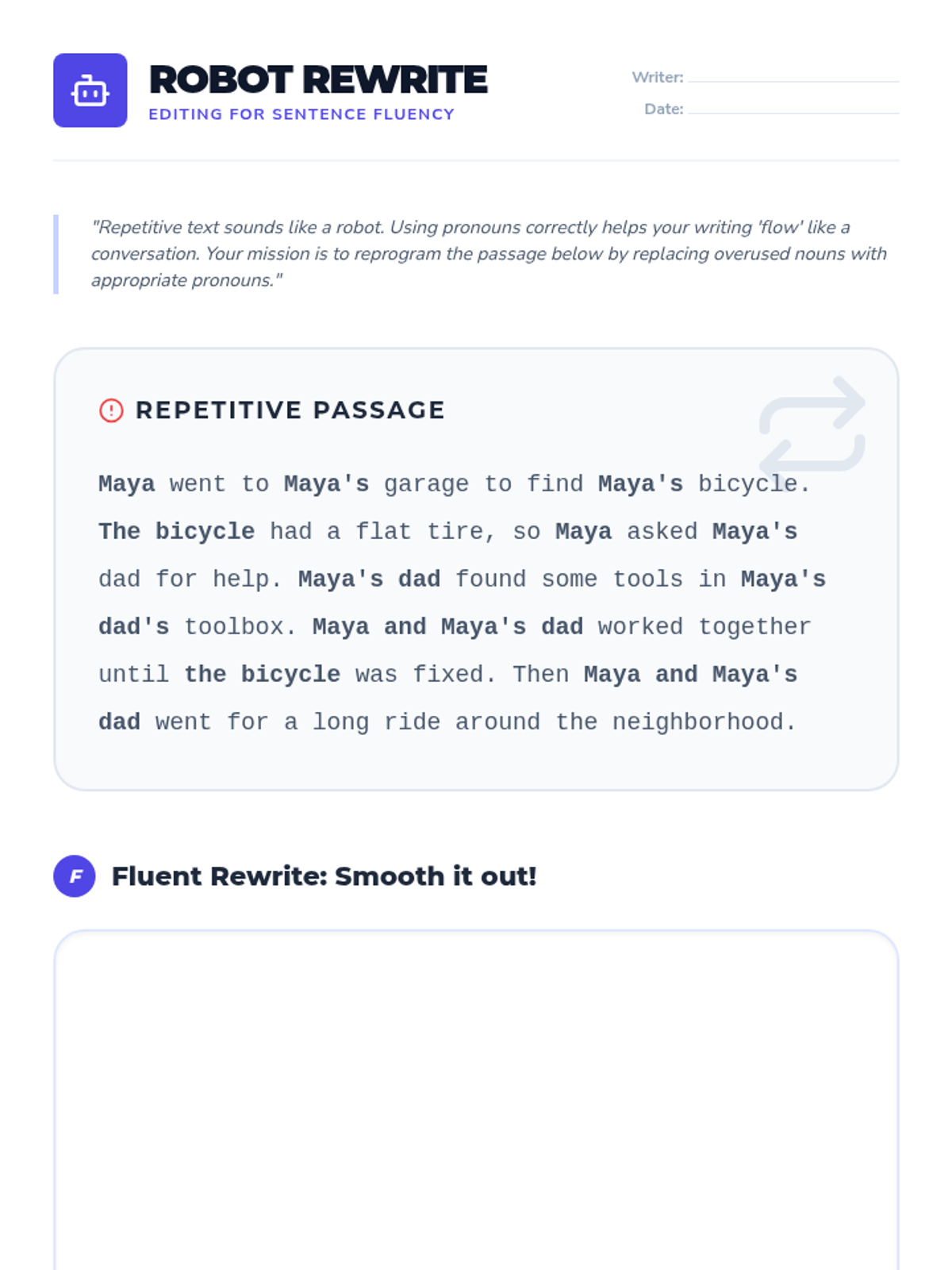 Robot Rewrite Worksheet • Material • Lenny Learning