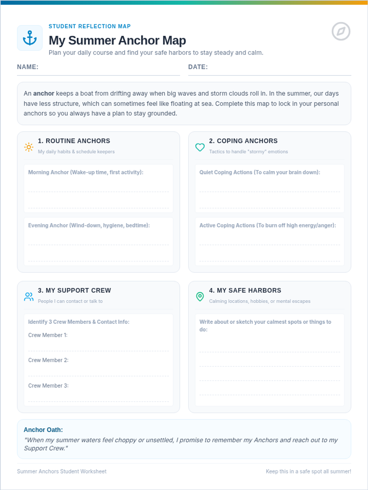 Summer Anchors Worksheet