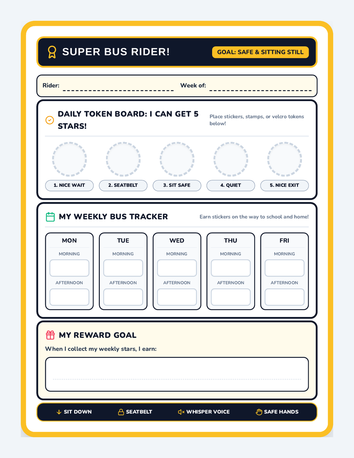 Bus Rider Behavior Chart page 1