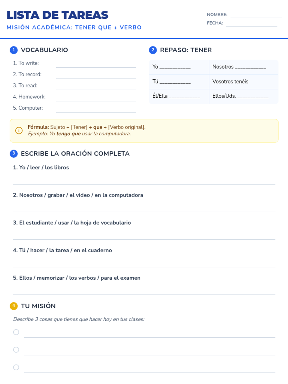 Lista Tareas Worksheet
