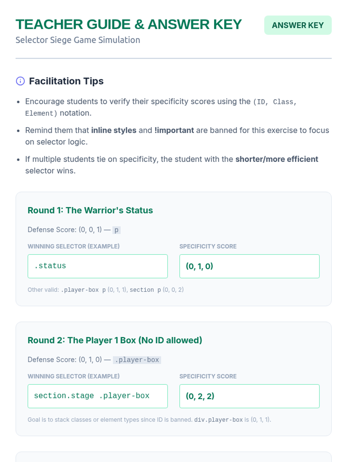 Selector Siege Answer Key