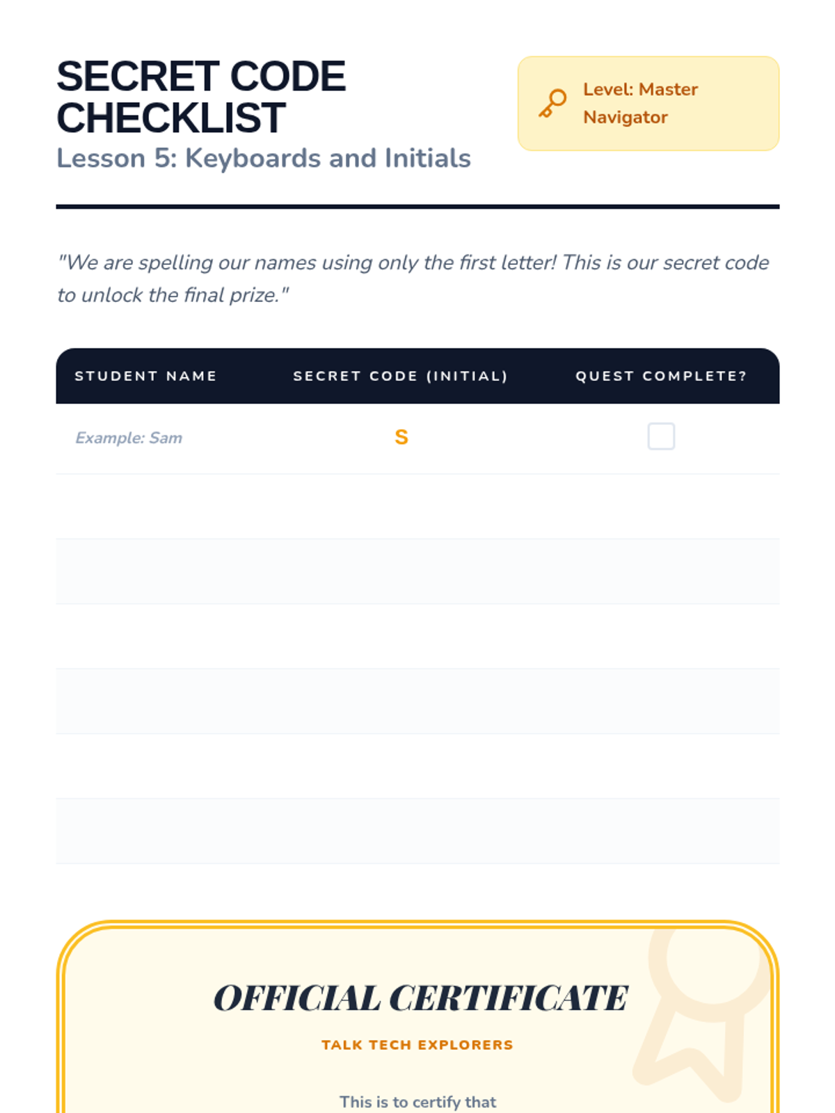 Secret Code Quest Teacher Resource • Material • Lenny Learning