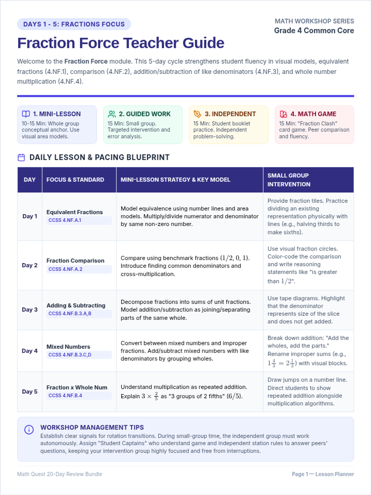 Fraction Force Teacher Guide