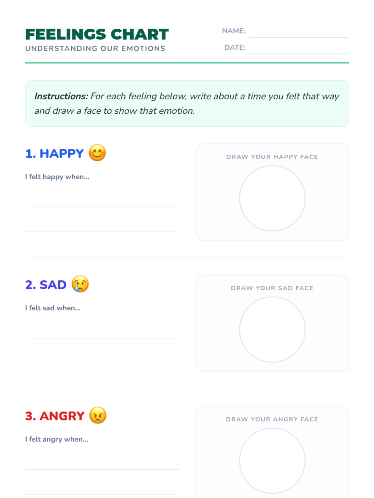 Feelings Chart Worksheet • Material • Lenny Learning
