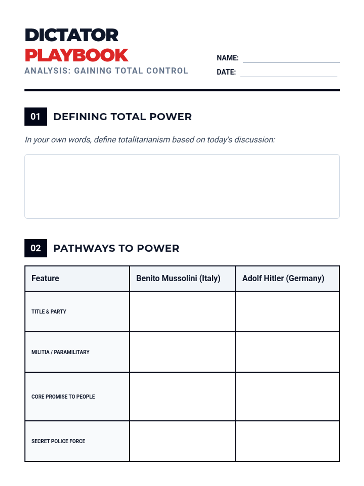 Dictator Playbook Worksheet