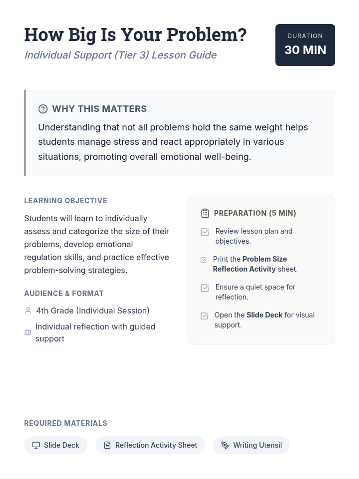 Problem Size Lesson Plan • Material • Lenny Learning