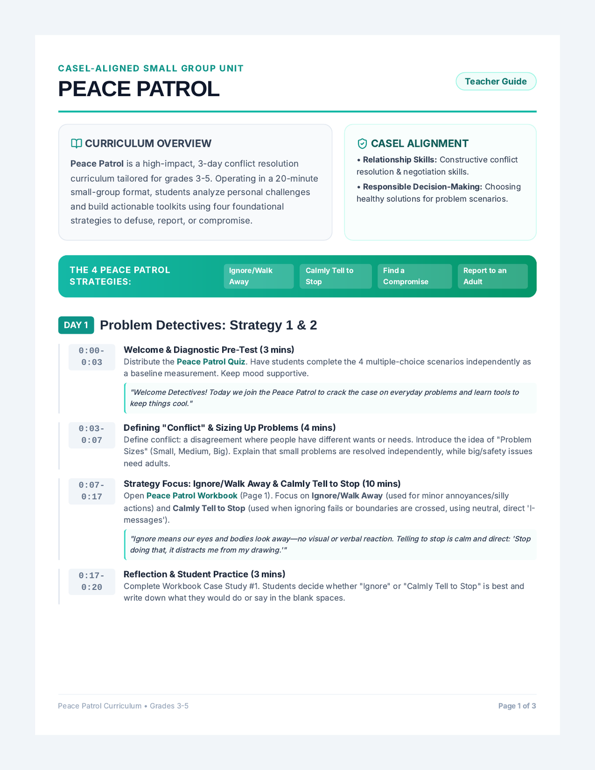 Peace Patrol Teacher Guide page 1