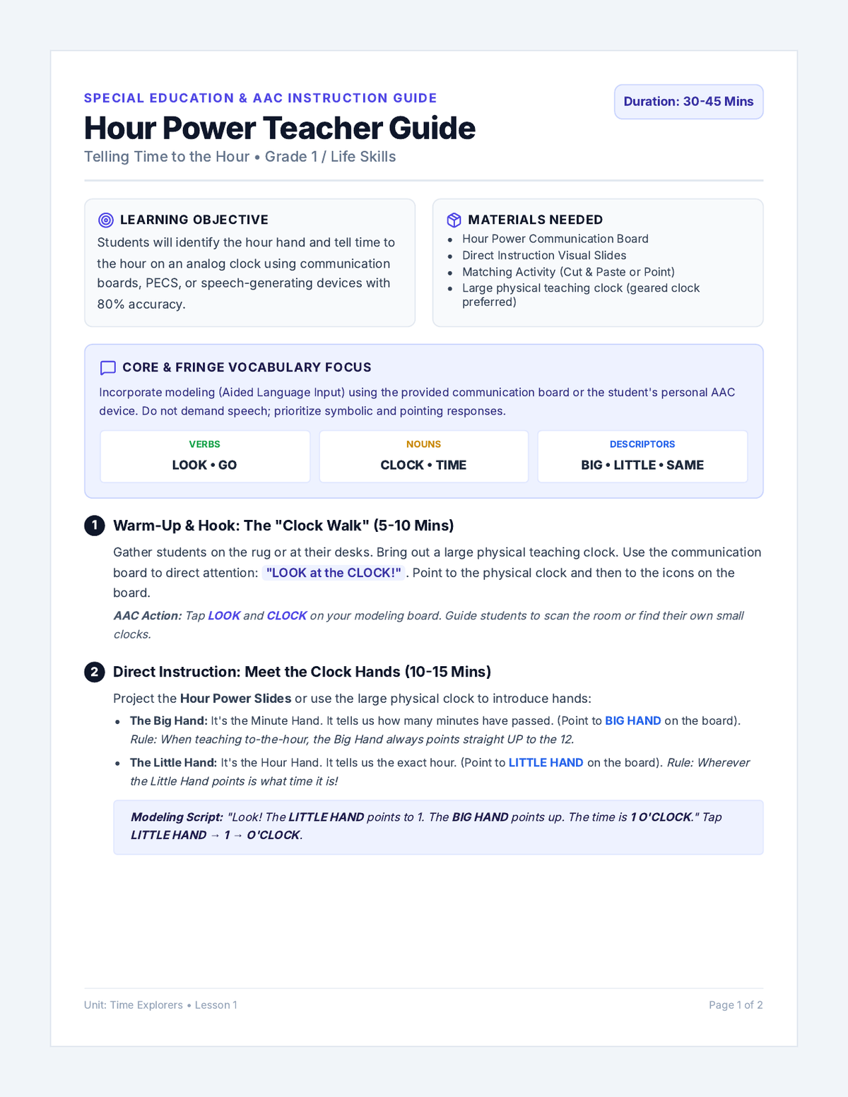 Hour Power Teacher Guide page 1