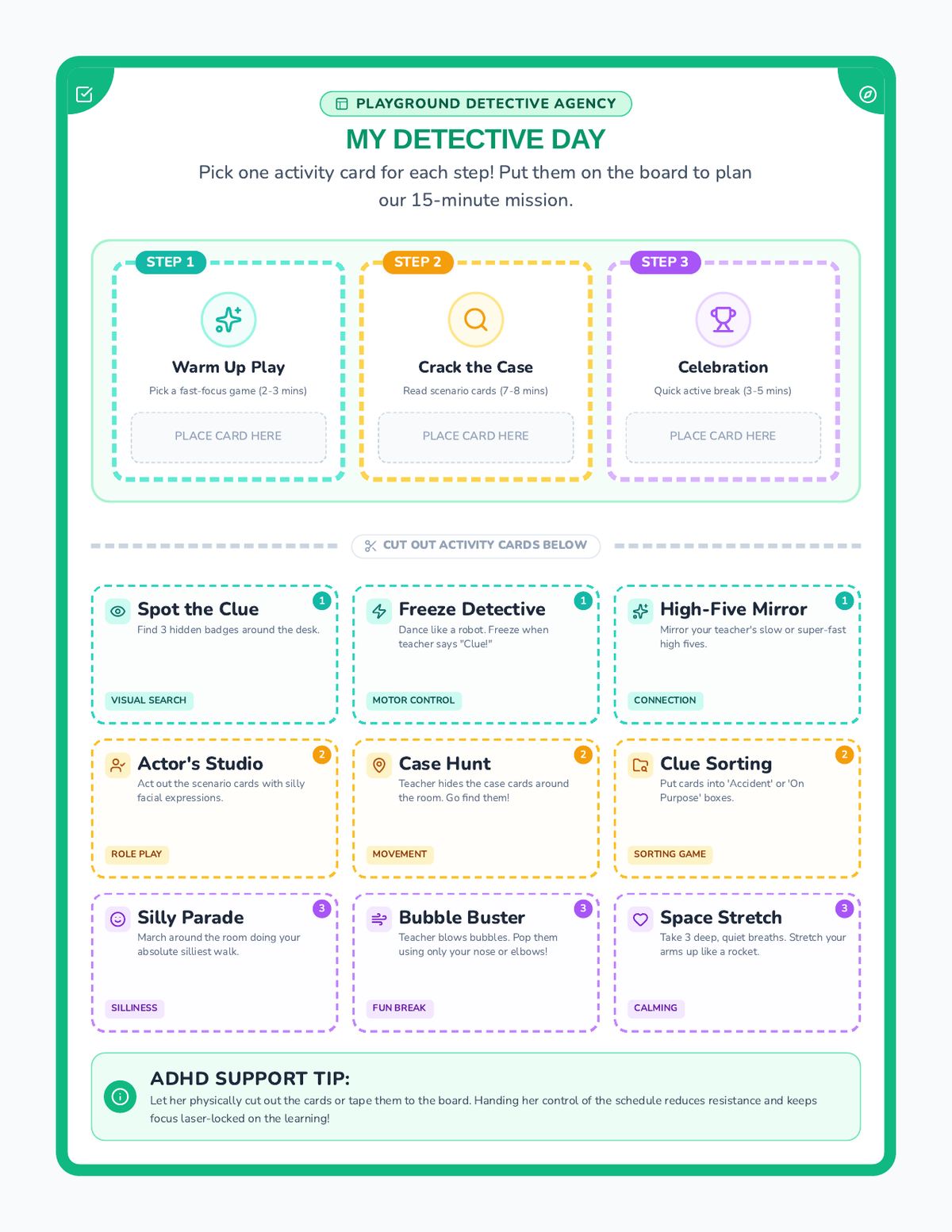 Playground Detectives Choice Board page 1