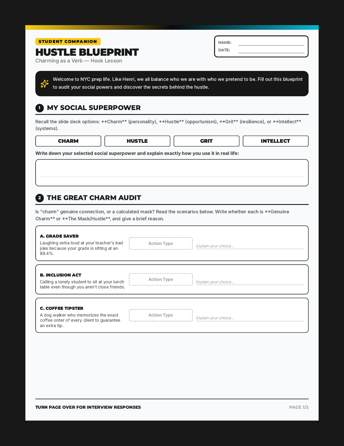 Hustle Blueprint Worksheet page 1