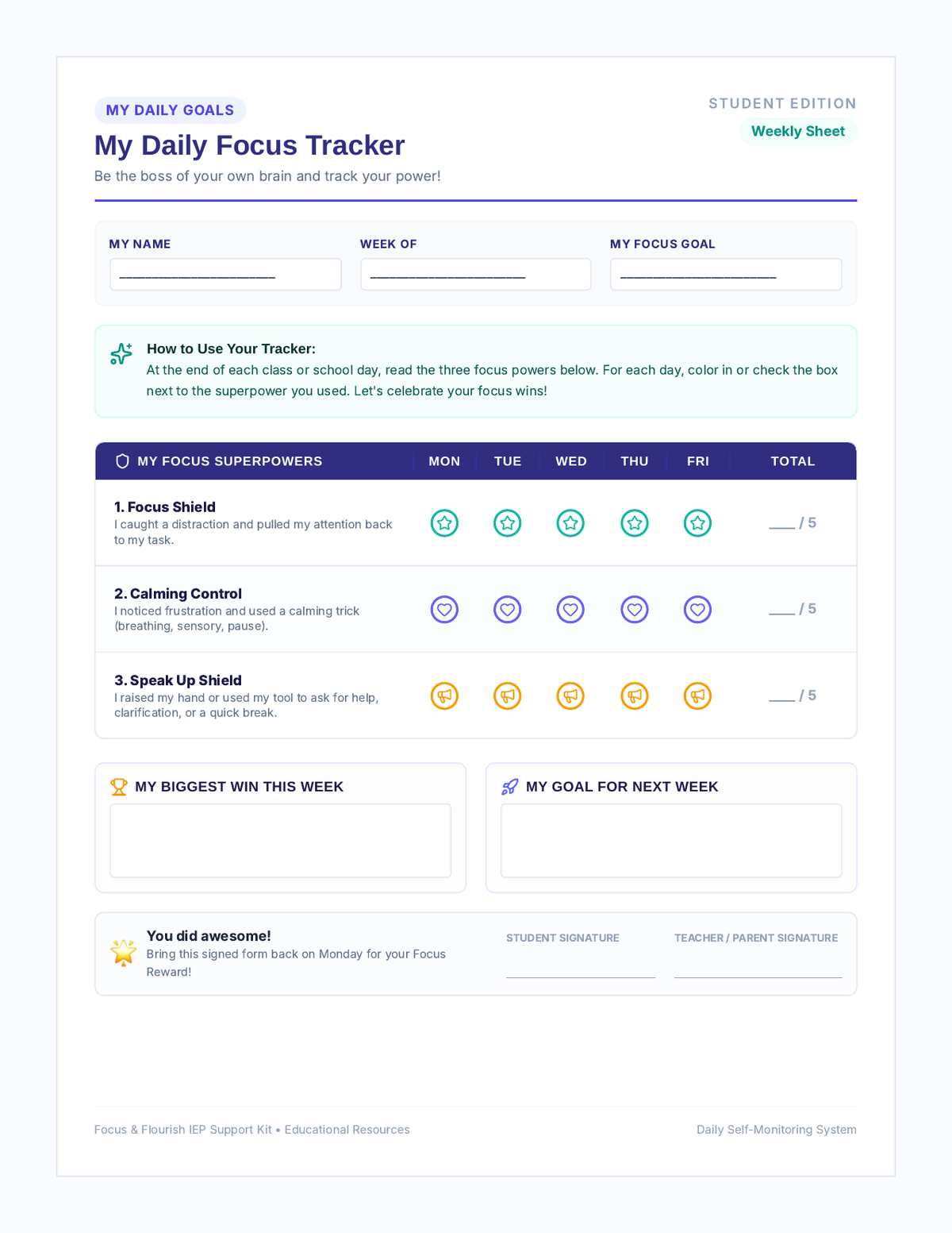 My Daily Focus Tracker page 1