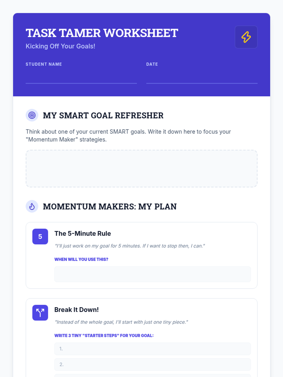 Task Tamer Worksheet • Material • Lenny Learning