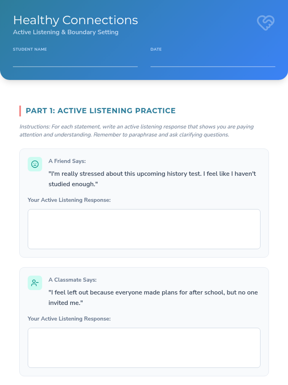 Active Listening & Boundary Setting Worksheet • Material • Lenny Learning
