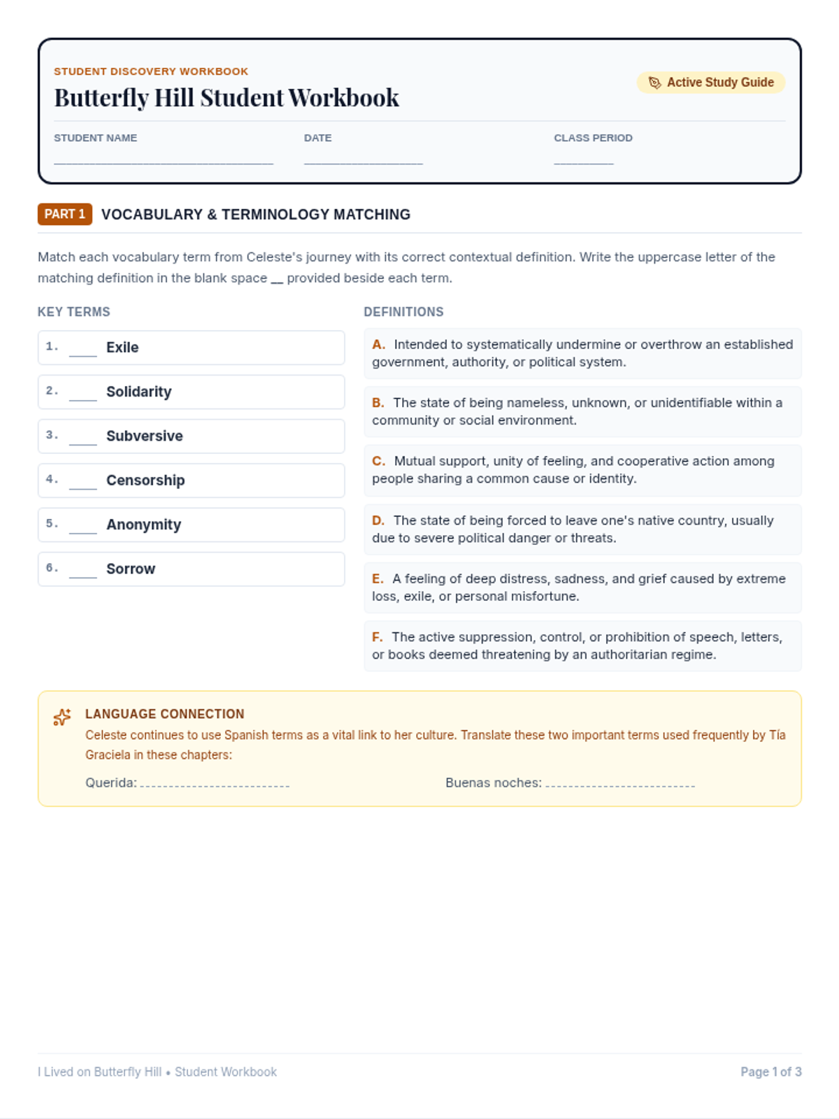 Butterfly Hill Student Workbook