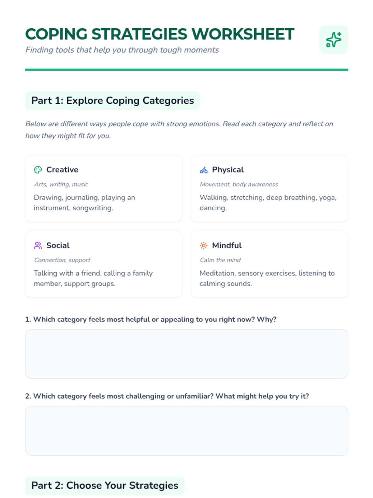 Coping Strategies Worksheet Handout • Material • Lenny Learning