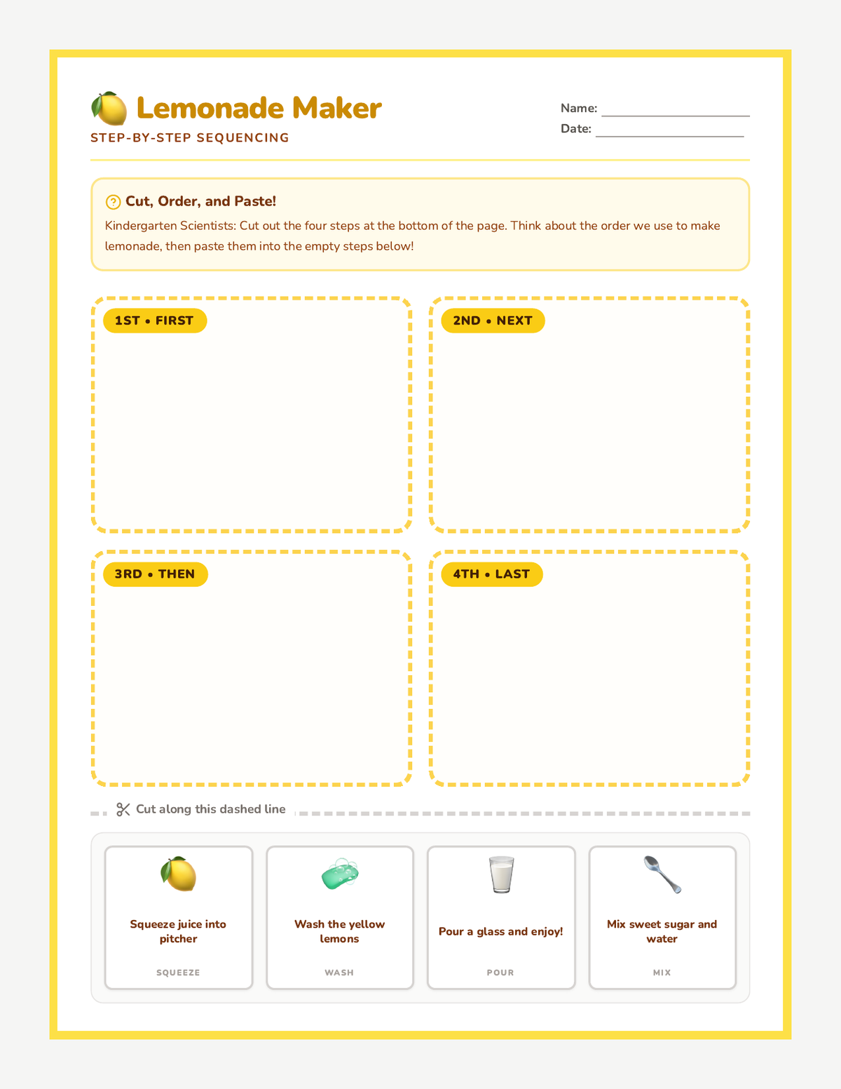 Lemonade Maker Worksheet page 1