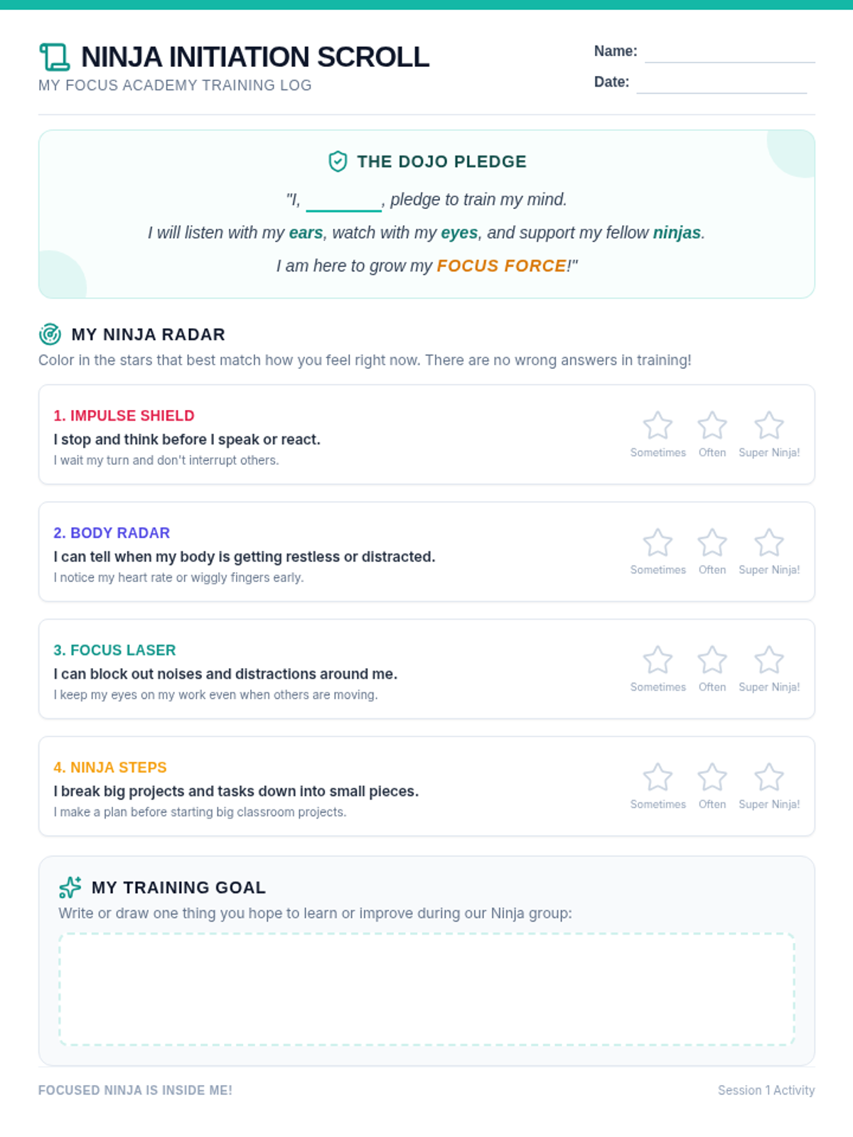 Ninja Initiation Activity Sheet