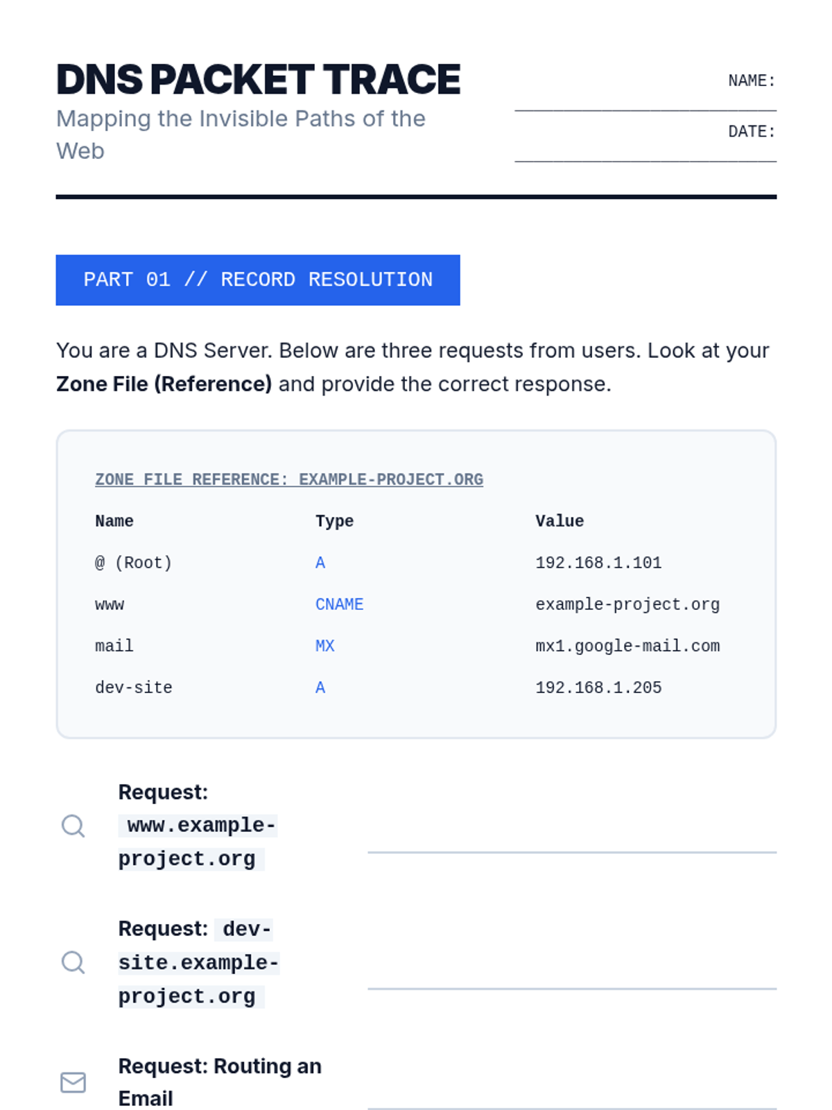 DNS Packet Trace Activity