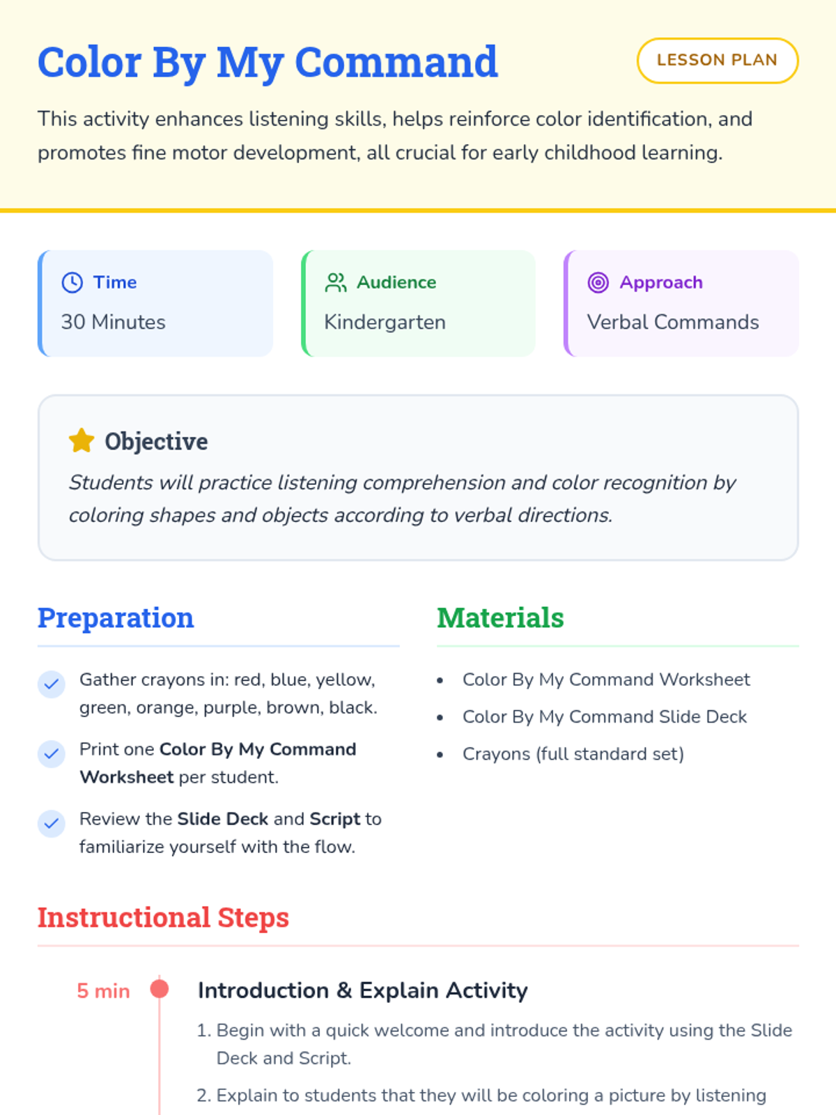 Color By My Command Lesson Plan • Material • Lenny Learning