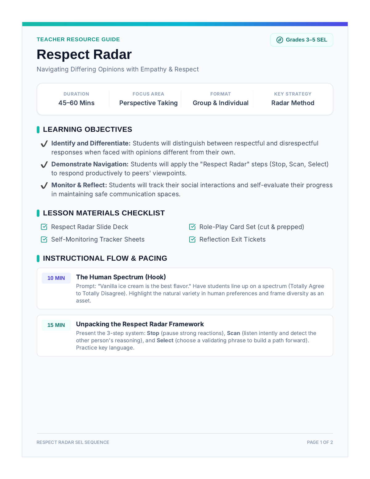 Respect Radar Teacher Guide page 1