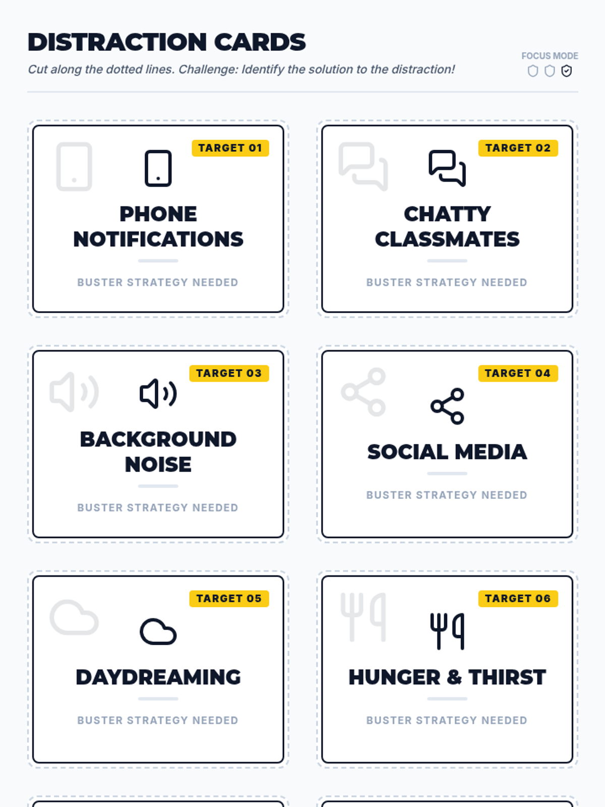 Printable Distraction Cards Worksheet โข Material โข Lenny Learning