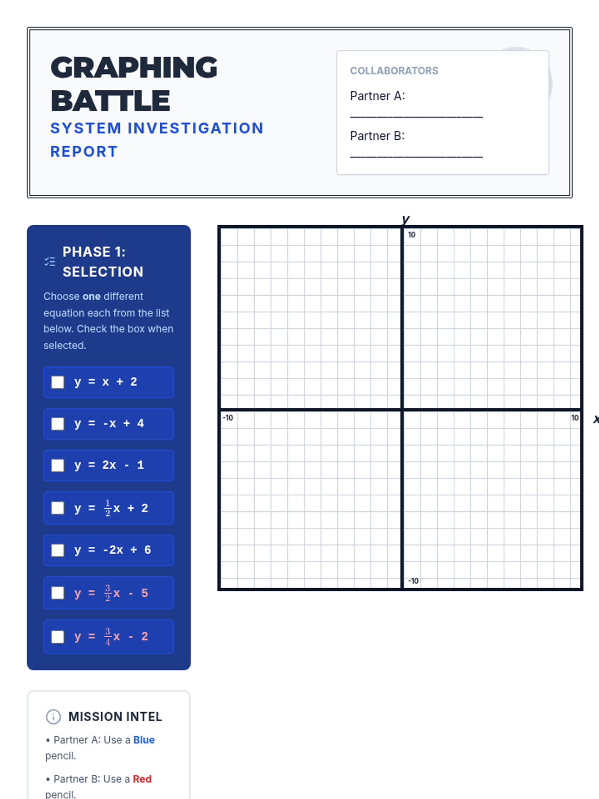 Battlebus On Graph Math Project Graphing Battle Worksheet • Material • Lenny.com