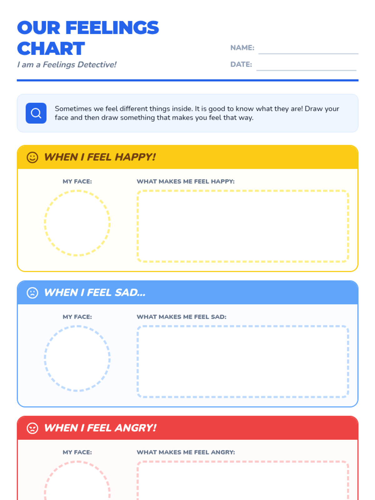 Our Feelings Chart Worksheet • Material • Lenny Learning