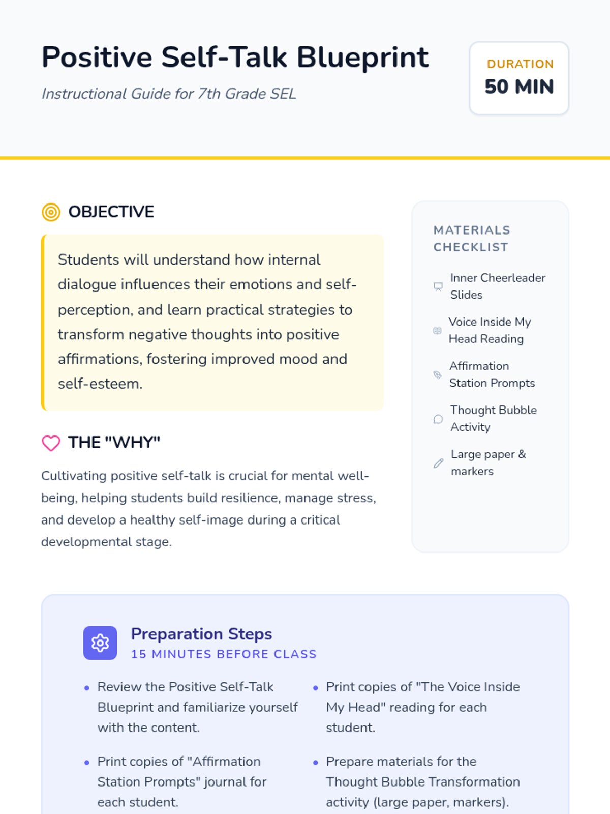 Positive Self-Talk Blueprint Lesson Plan • Material • Lenny Learning